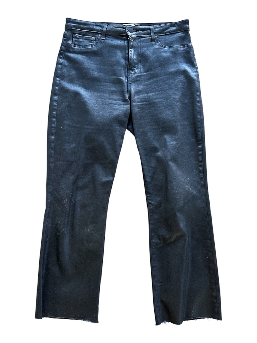 L'AGENCE Kendra Coated Crop Flare Jeans in black